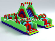 Green Colored Obstacle Course With Slide For Inflatables Children Challenge Sports